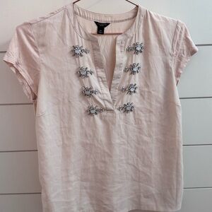Ann Taylor Pale Pink Jeweled Short-Sleeve Blouse